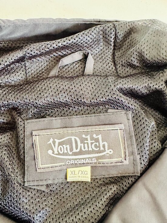 VON DUTCH RHINESTONE STUDDED FULL ZIP HOODED WINDBREAKER LIGHT JACKET BLACK XL - Picture 8 of 10